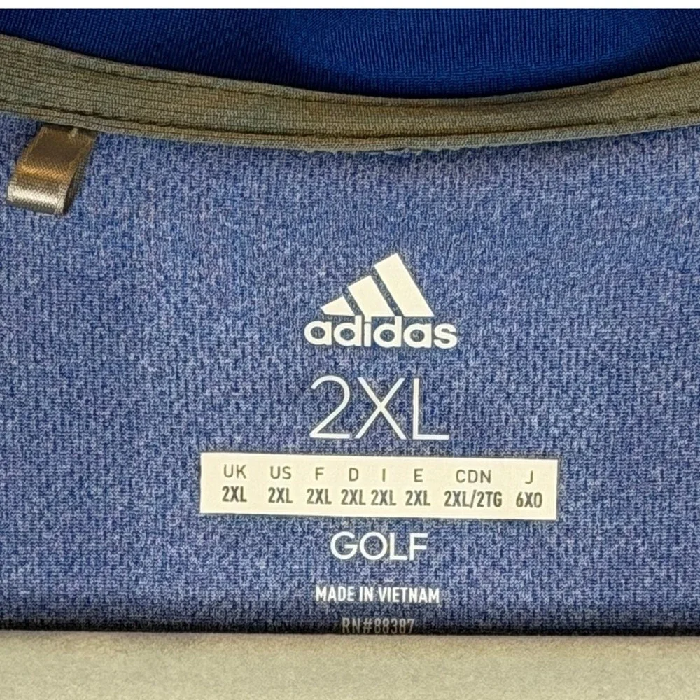 Adidas Golf Polo Shirt Mens 2XL Blue Colorblock Short Sleeve Feather Graphic